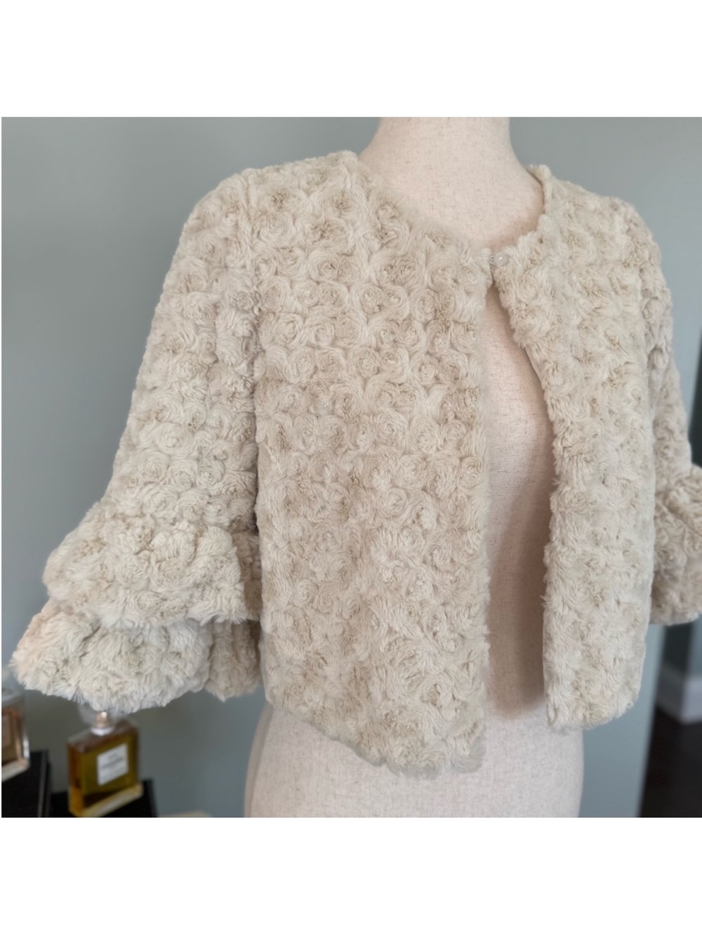 Bonnie Jean Formal Cocktail Coat Cream Textured Women’s SZ L